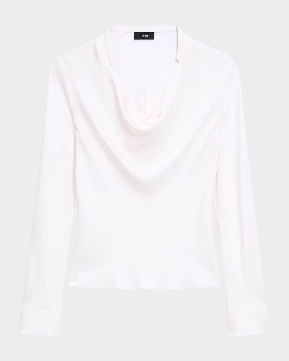 Draped Long-Sleeve Silk Blouse